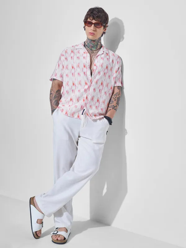 Off White Printed Relaxed Fit Casual Shirt