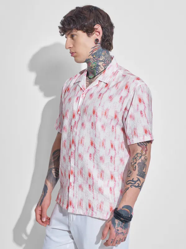 Off White Printed Relaxed Fit Casual Shirt
