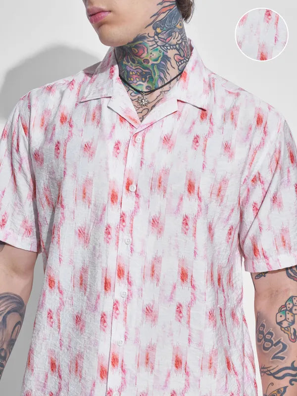 Off White Printed Relaxed Fit Casual Shirt