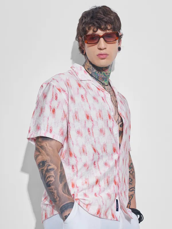 Off White Printed Relaxed Fit Casual Shirt