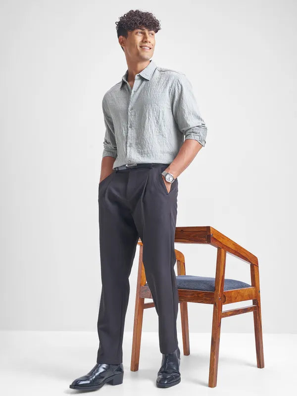 Grey Self Design Relaxed Fit Casual Shirt