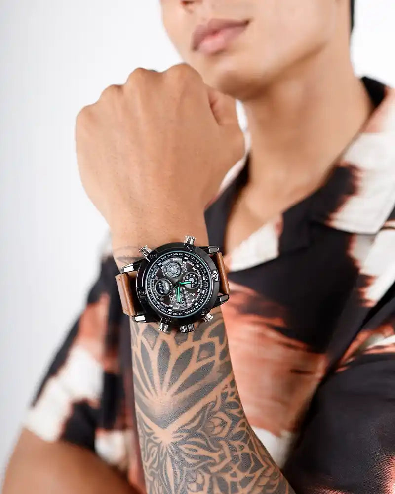Trendy Analog-Digital Men’s Watch with Water Resistant and Multi-Function Features
