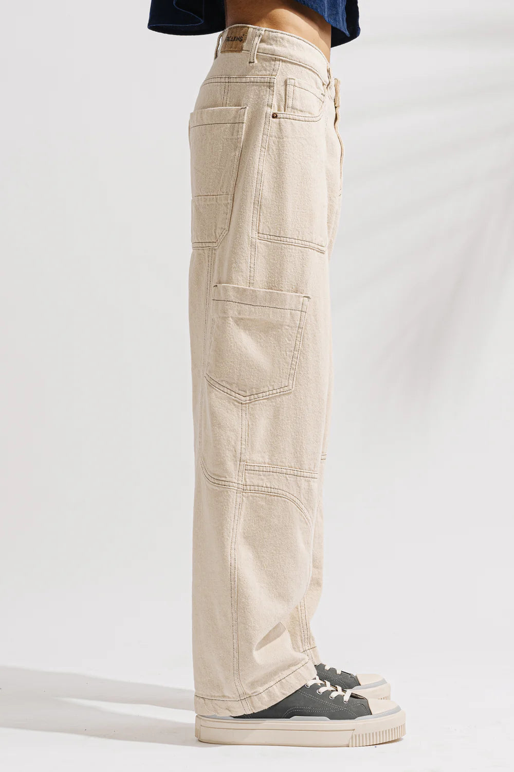 Men’s Ecru Contrast Baggy Straight Cargo Jeans