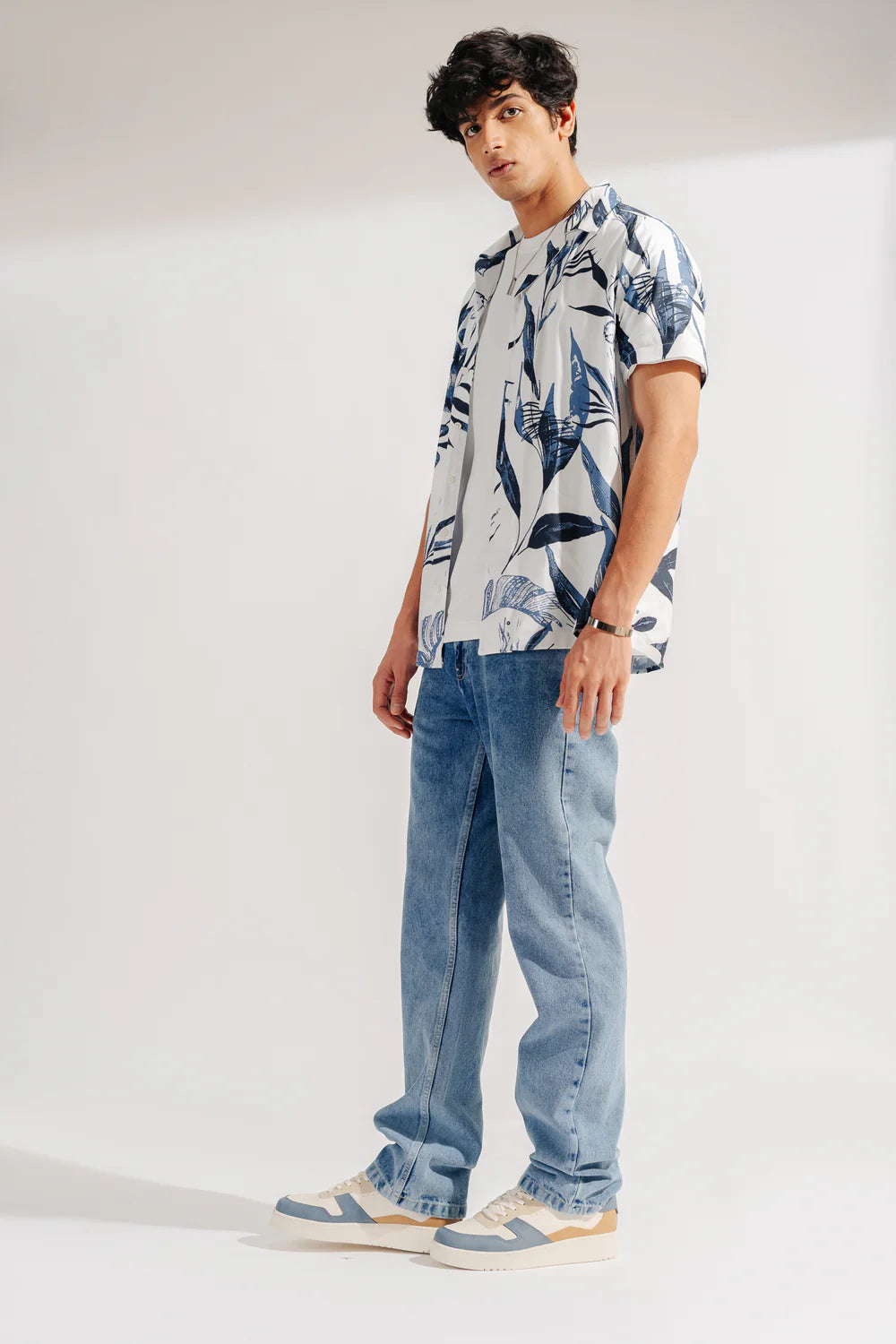 Light Blue Regular Straight Fit Fish Cut Jeans for Men