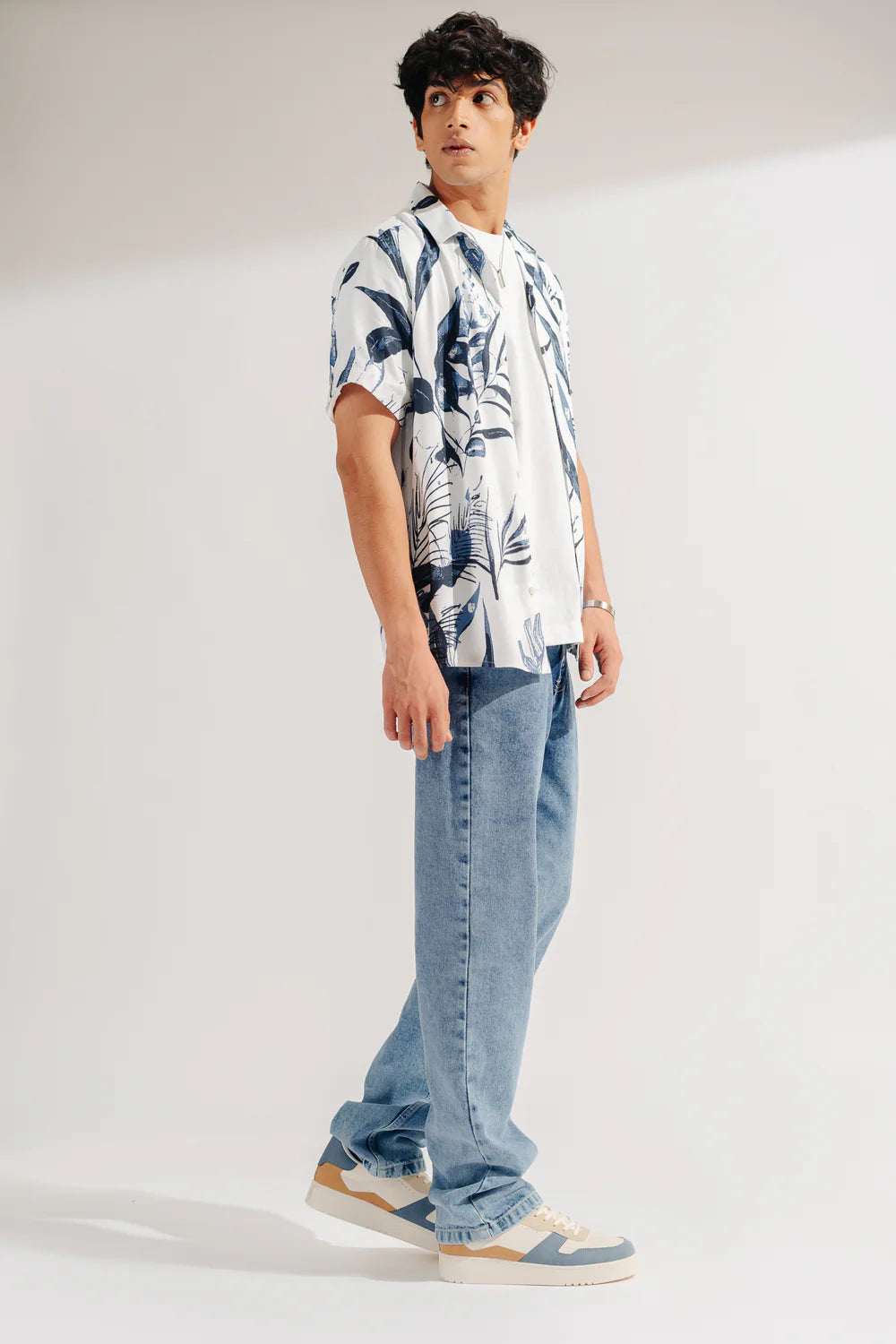 Light Blue Regular Straight Fit Fish Cut Jeans for Men