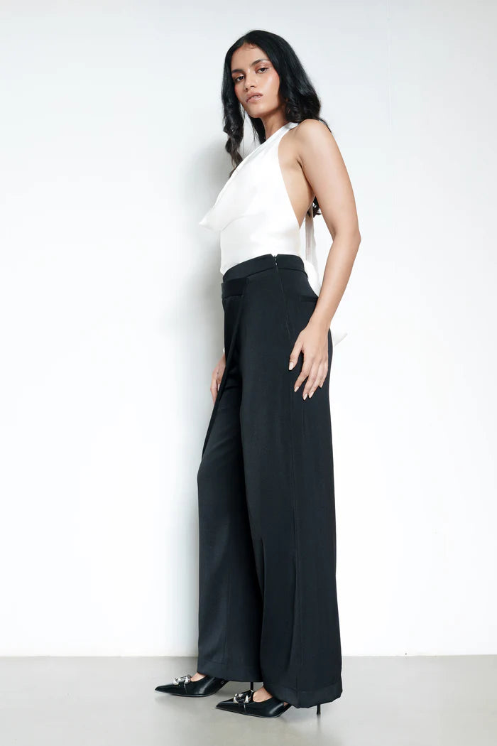 Women’s Basic Black Pareo Straight Pants Featuring Korean-Inspired Design, Comfortable Relaxed Fit, and Minimalist Everyday Chic Style