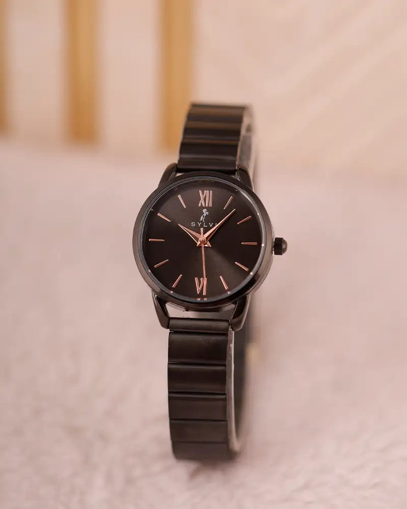 Chic Deep Black Women’s Watch with Minimalist Detailing