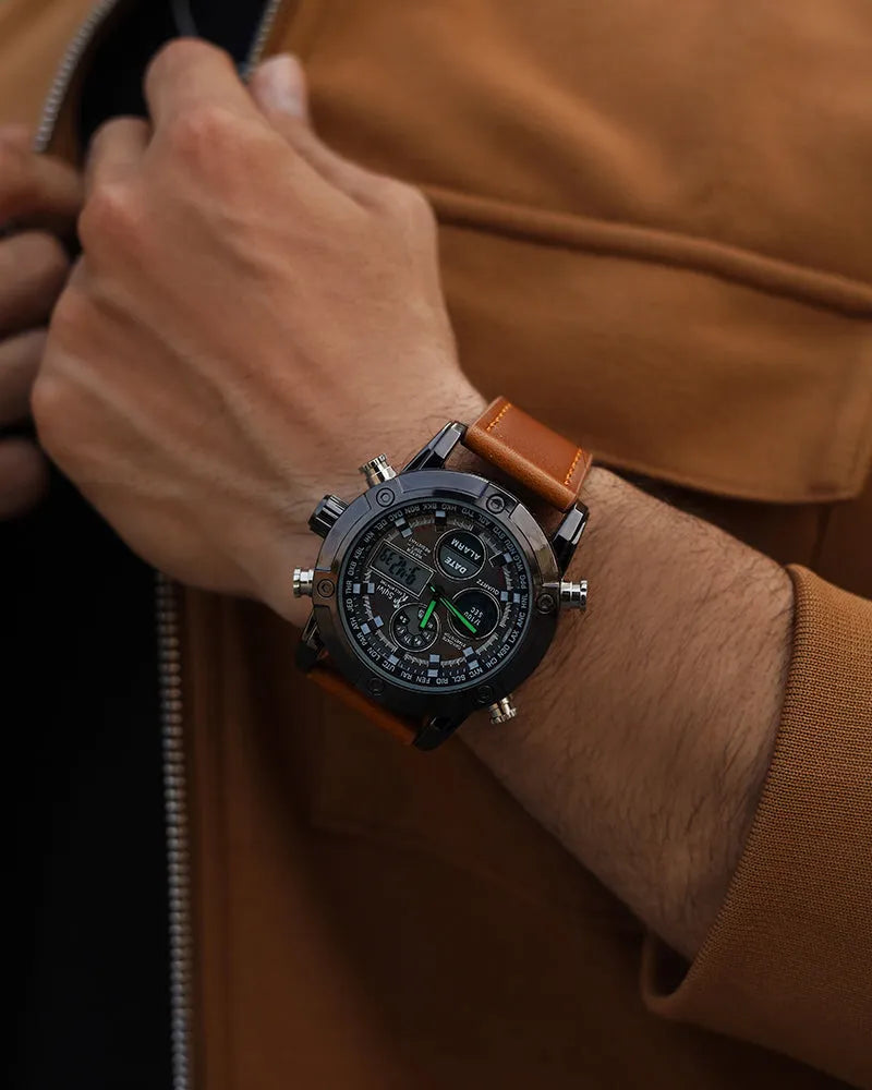 Trendy Analog-Digital Men’s Watch with Water Resistant and Multi-Function Features