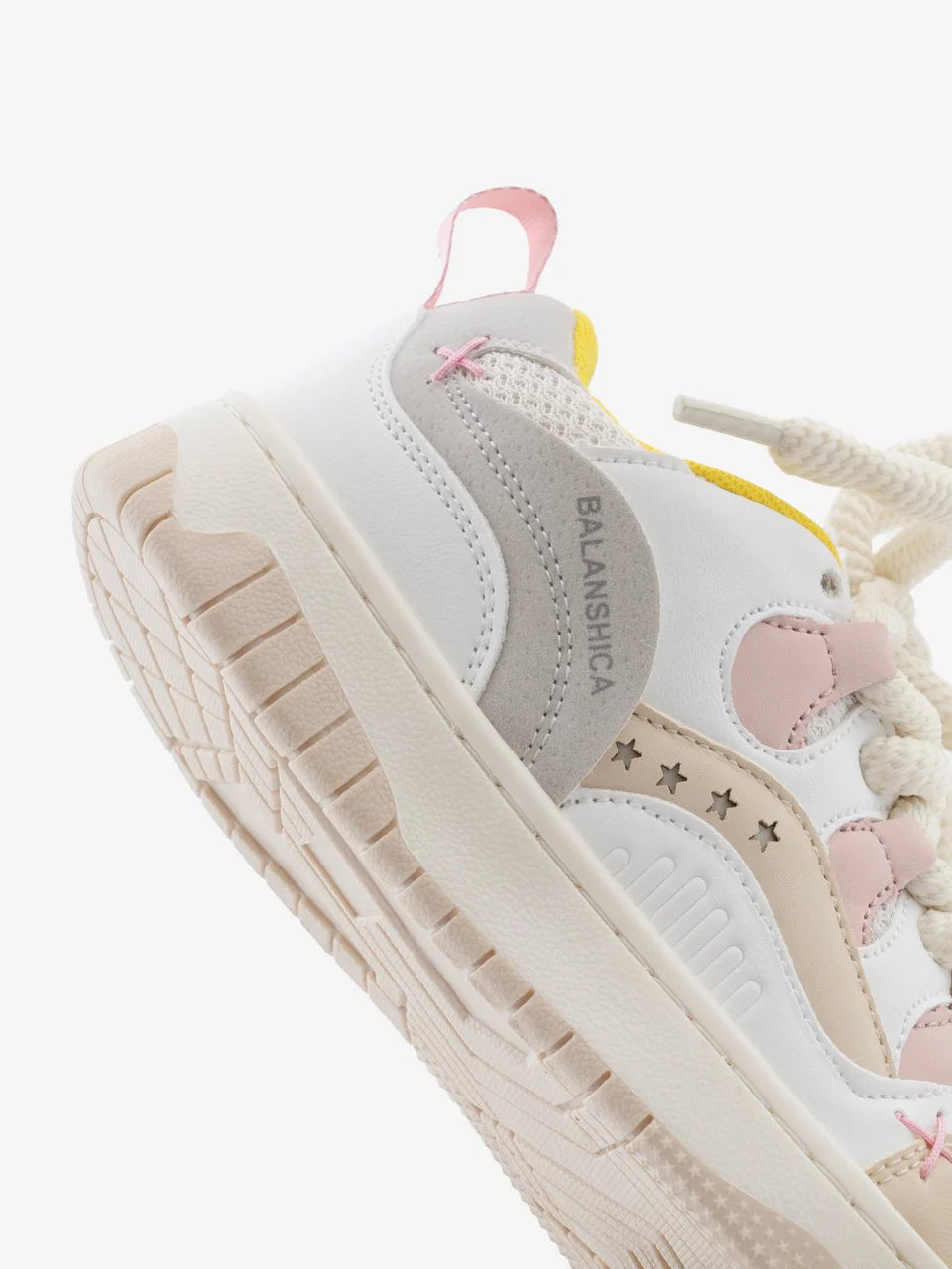 White & Pink Thick-Lace Flat Sole Sneakers