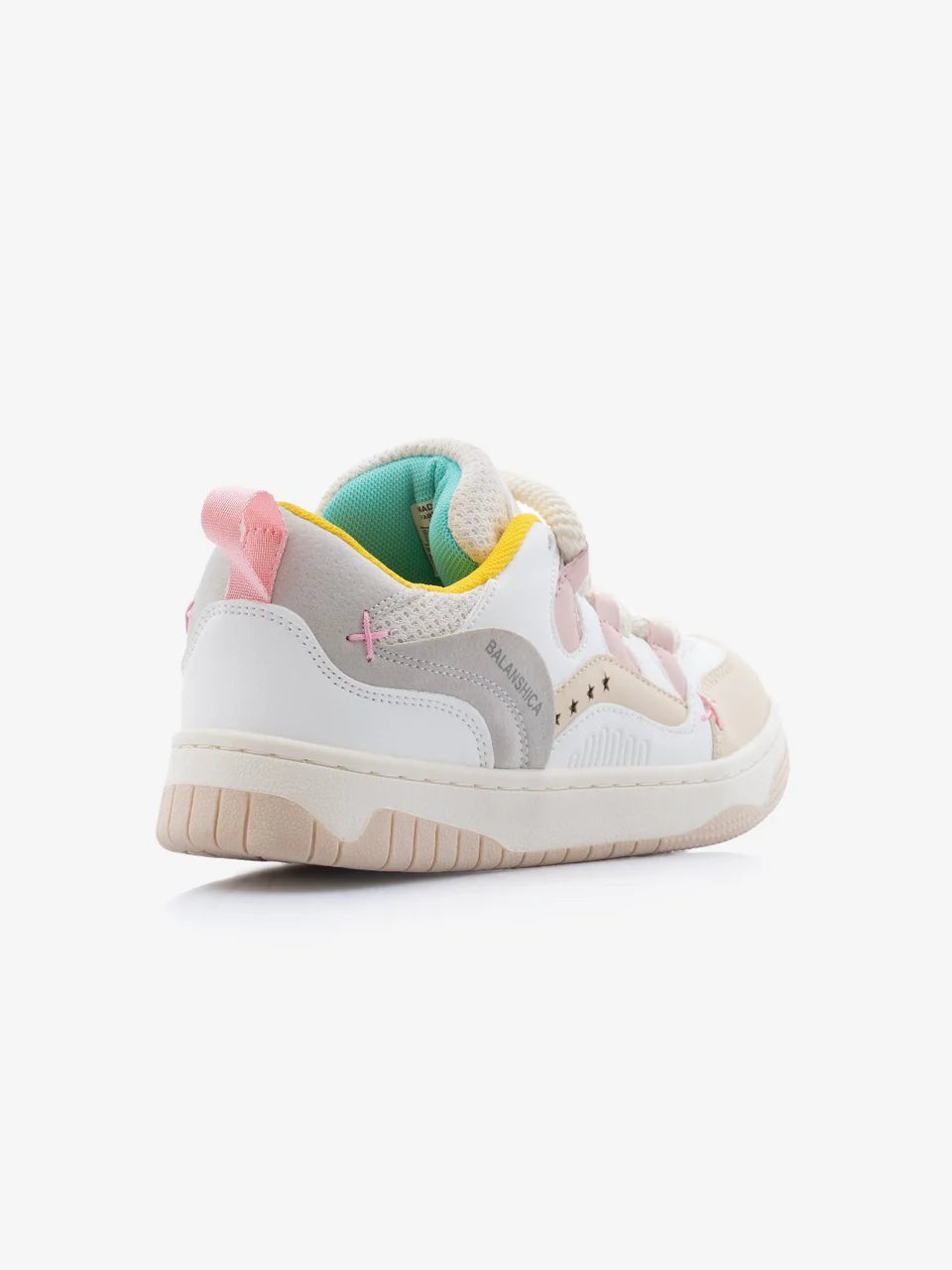 White & Pink Thick-Lace Flat Sole Sneakers