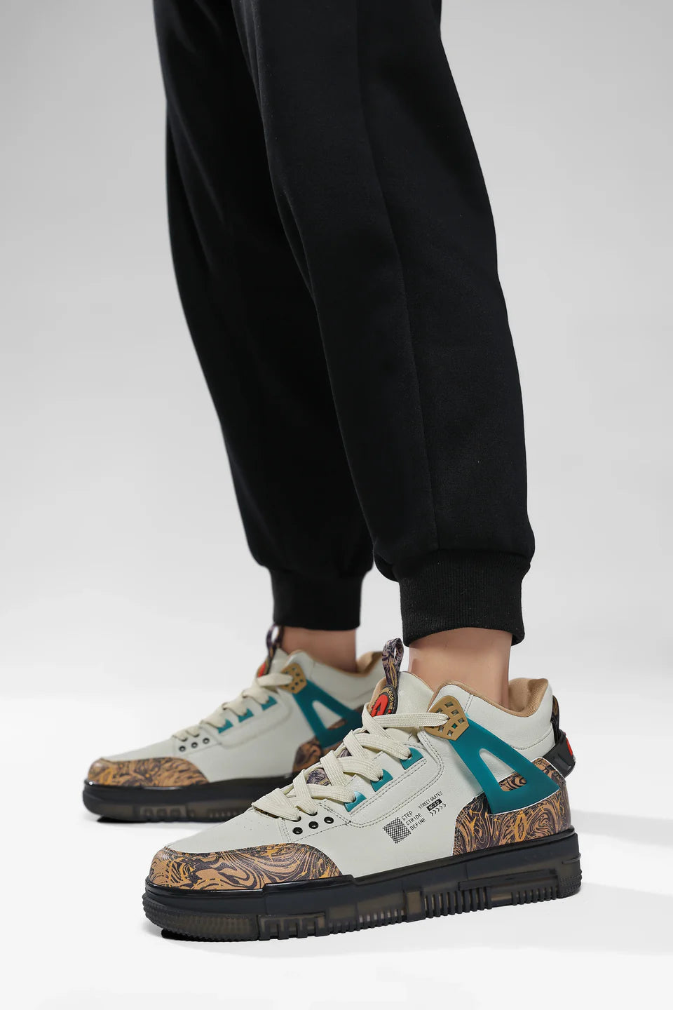 Beige Mid Top Premium Flat Sole Sneakers For Men