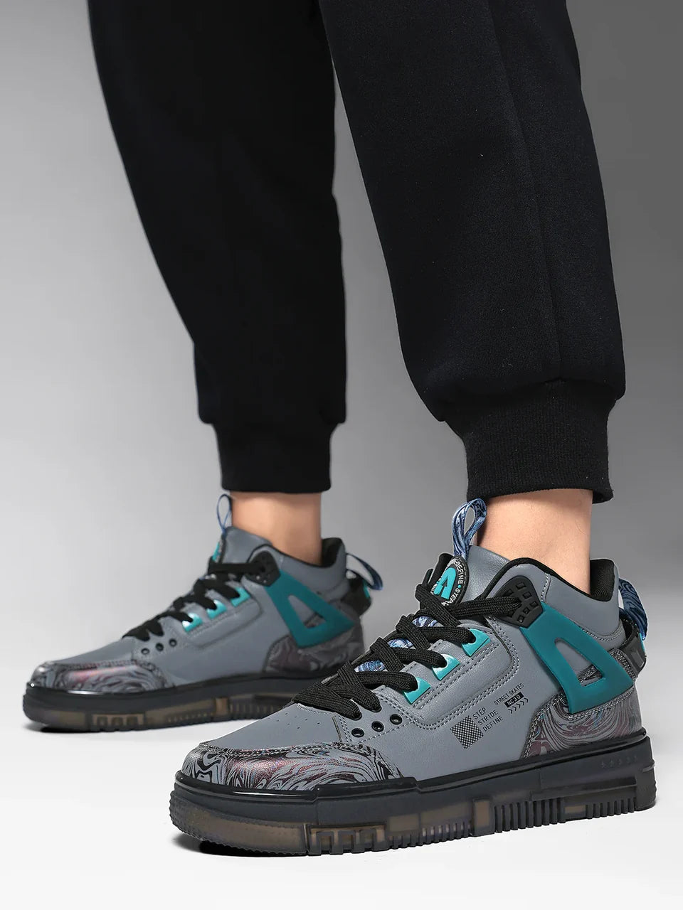Grey Mid Top Premium Flat Sole Sneakers For Men