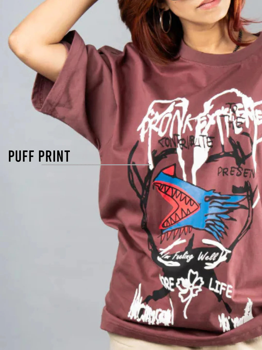 Relaxed Fit Oversized T-shirt with Stylish Puff Printed Design