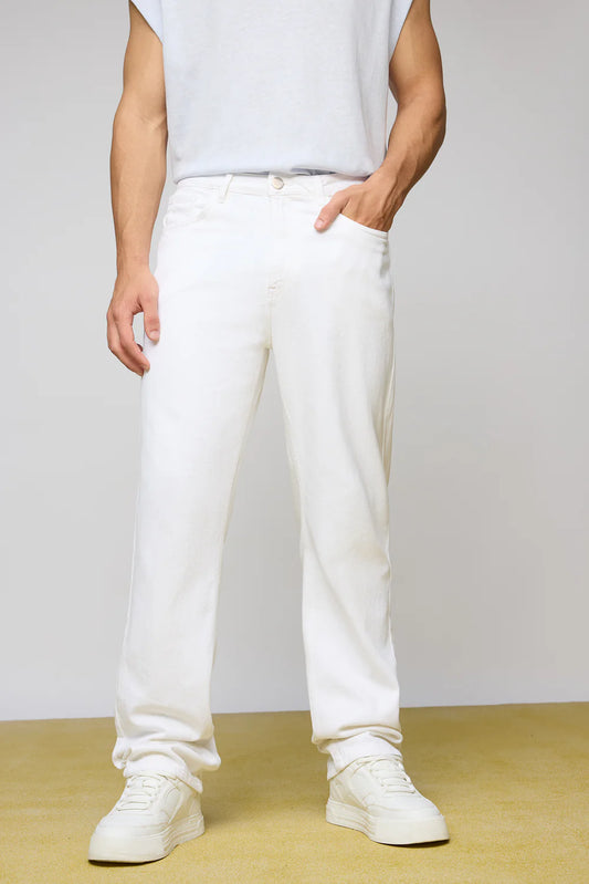 Men’s Casual Urban White Slim Straight Denim Pants
