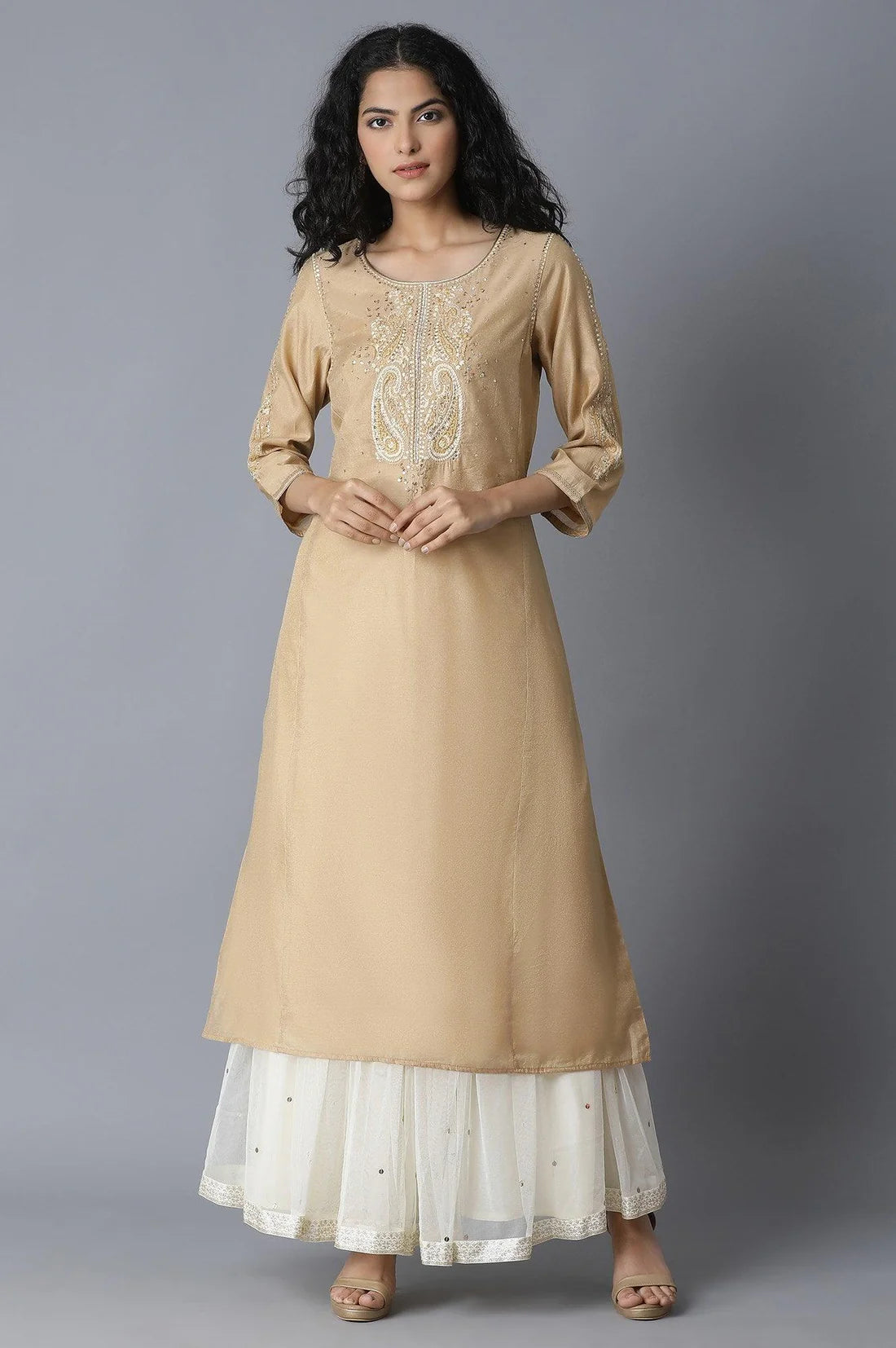 Traditional Chanderi Kurta and Sharara Set for Festive Wear
