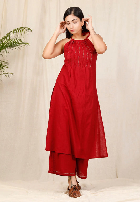 Trendy Sindoori Halter Neck Kurta for Women’s Ethnic Wardrobe