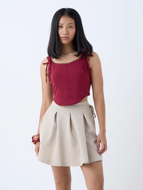Chic Burgundy Corset Inspired Blouse for Trendy Outfits