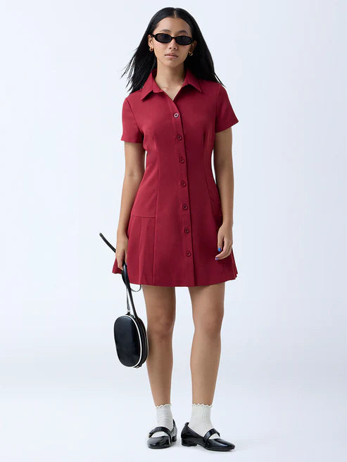 Chic Red Solid Shirt Dress Featuring Modern Tailoring, Comfortable Fit, and Versatile Appeal Perfect for Casual, Office, and Evening Outfits