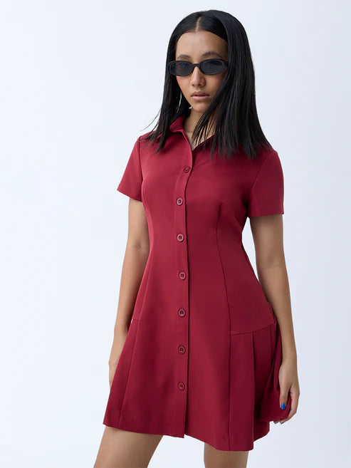Chic Red Solid Shirt Dress Featuring Modern Tailoring, Comfortable Fit, and Versatile Appeal Perfect for Casual, Office, and Evening Outfits
