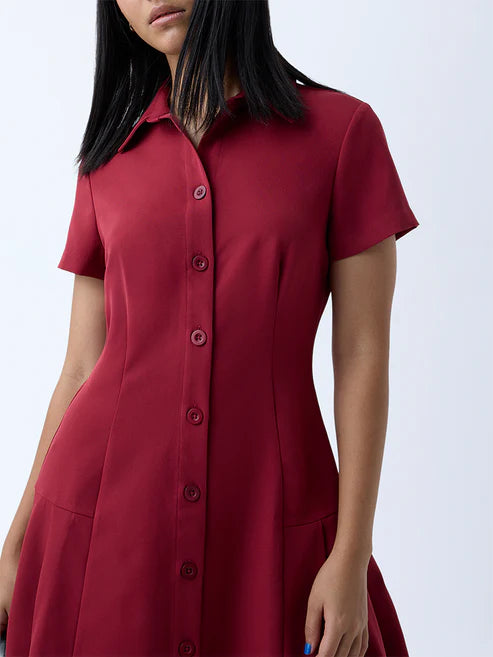 Chic Red Solid Shirt Dress Featuring Modern Tailoring, Comfortable Fit, and Versatile Appeal Perfect for Casual, Office, and Evening Outfits
