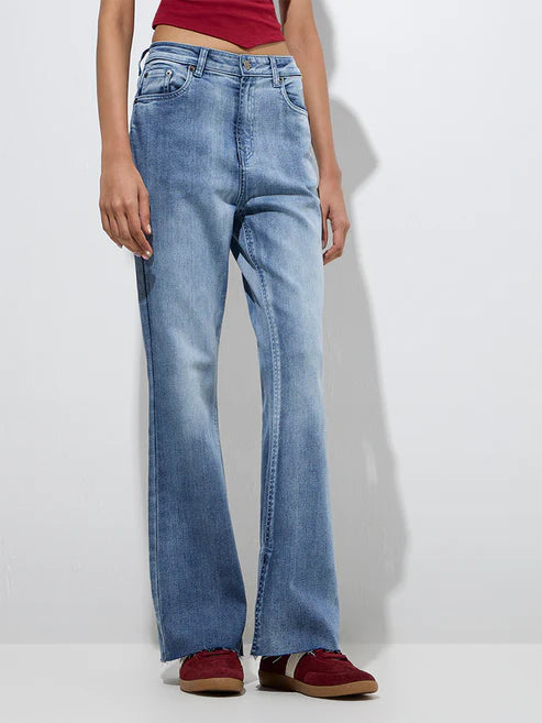 Trendy Blue Faded Bootcut Mid-Rise Jeans for Women Designed with Soft Durable Fabric, Flattering Silhouette, and Effortless Streetwear Appeal
