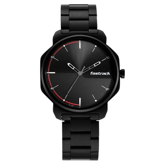 Chic Men’s Black Dial Watch with Quartz Movement and Metal Strap