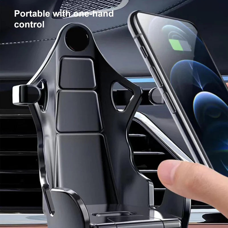 Hands-Free Phone Mount Inspired by Racing Seats for Desk, Car, and Gaming Setup