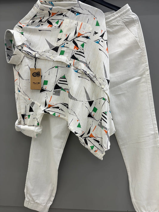 Men’s Linen Printed Shirt and Pant Outfit for Everyday Wear