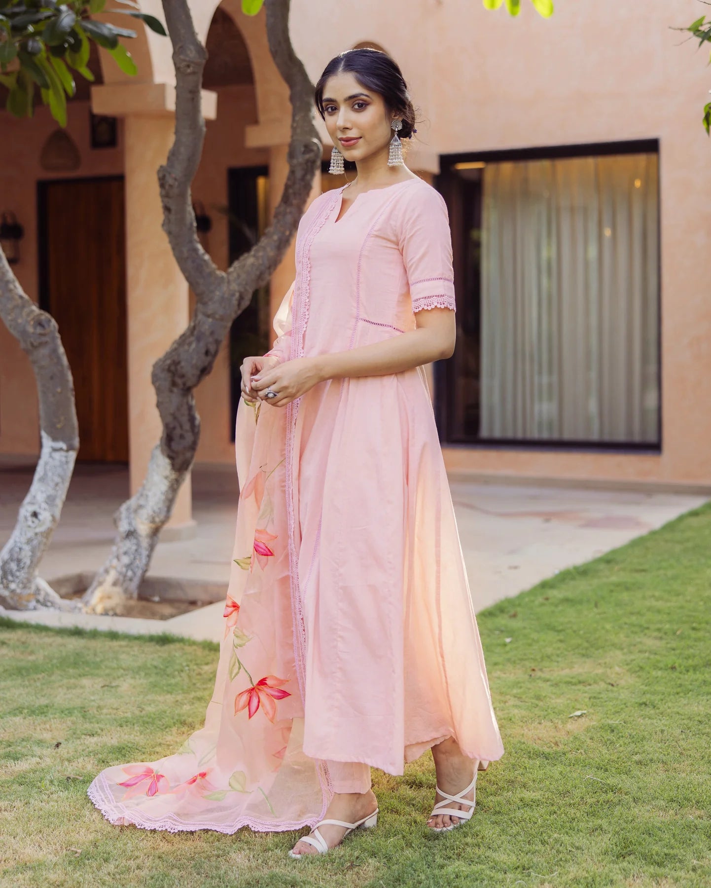 Tide Pink Cotton Kurta Set with Handpainted Design for Traditional and Everyday Style