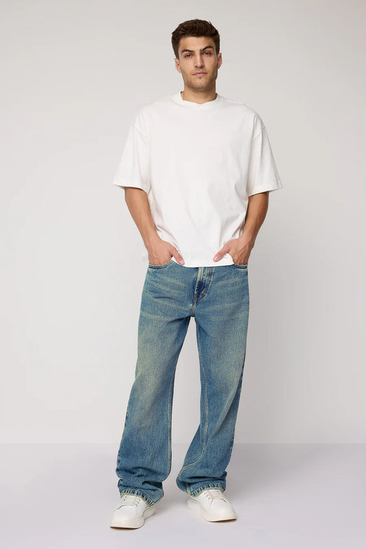 Blue Azure Relaxed Fit Baggy Straight Cut Jeans for Men