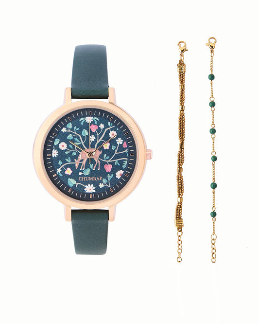Trendy Leather Strap Watch and Bracelet Combo for Everyday Style