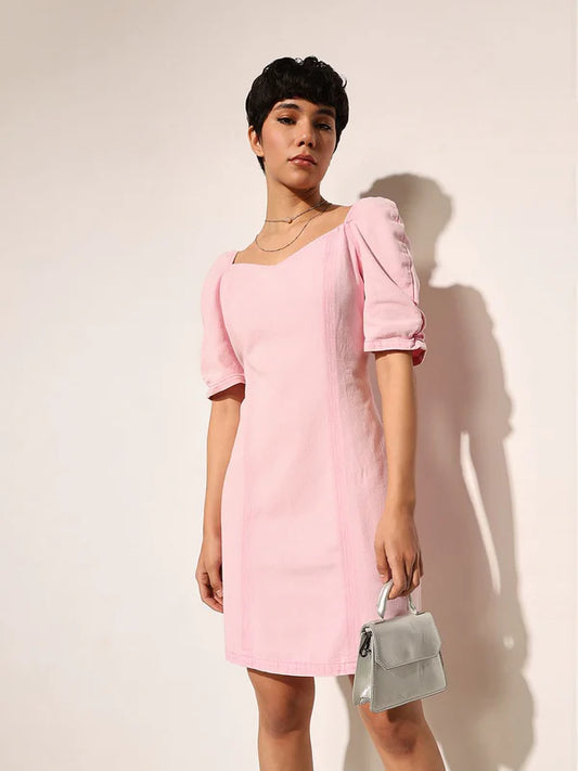 Chic Pink Denim Bodycon Dress Featuring Figure-Hugging Fit, Sleek Design, and Trendy Appeal for Casual Wear and Party Looks