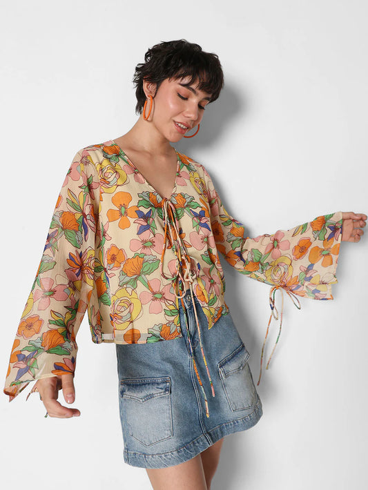 Beautiful Women’s Multi-Colour Top with Blooming Floral Design