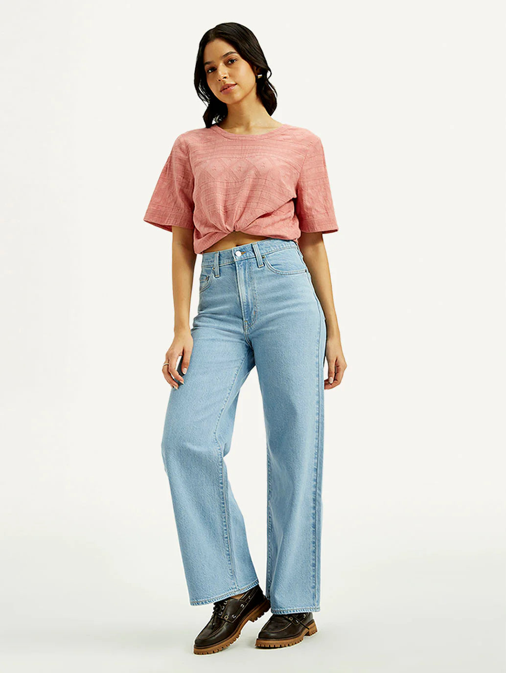 Light Indigo Wide Leg Jeans for Women with High-Rise Design, Ribcage Fit, Soft Stretchable Denim, and Chic Everyday Casual Wear