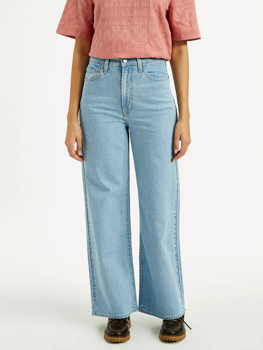 Light Indigo Wide Leg Jeans for Women with High-Rise Design, Ribcage Fit, Soft Stretchable Denim, and Chic Everyday Casual Wear