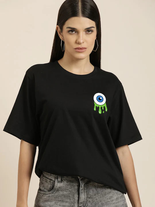 Comfortable Black Oversized T-shirt Featuring Trendy Printed Design