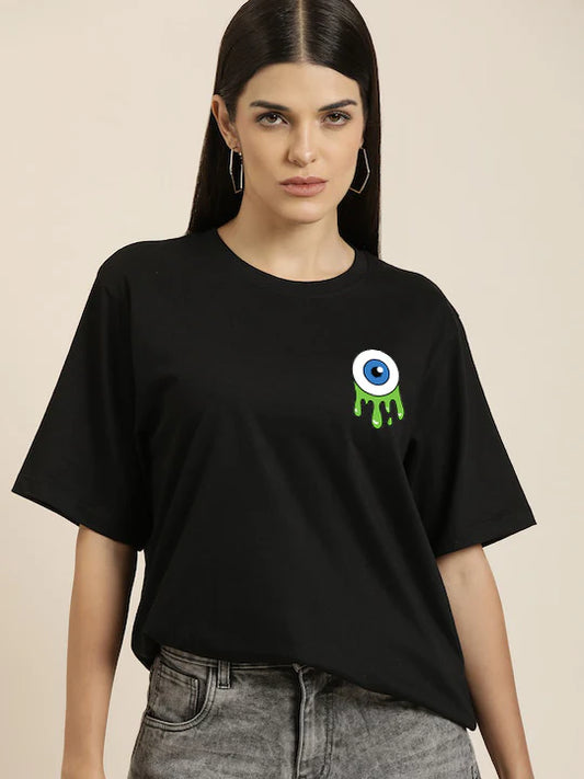 Comfortable Black Oversized T-shirt Featuring Trendy Printed Design