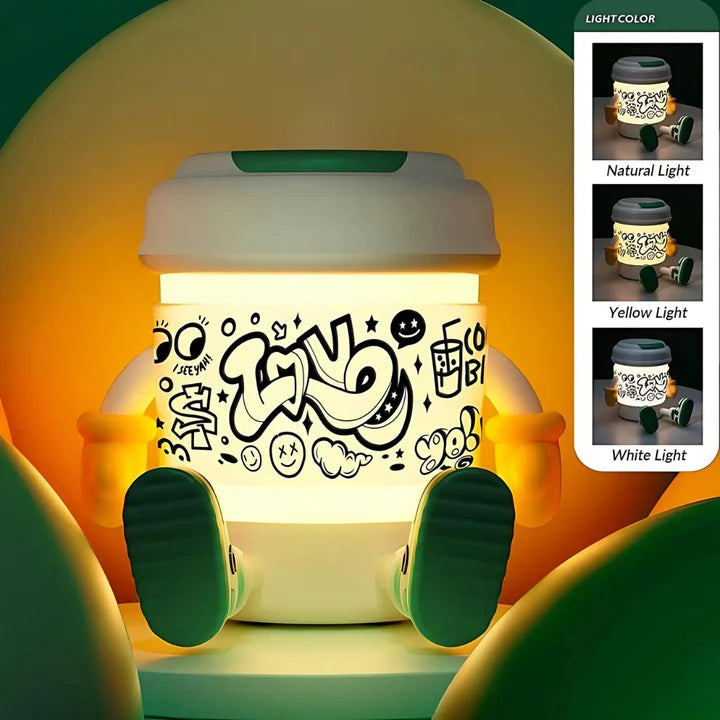 LED Coffee Night Light with Integrated Speaker and Phone Stand Perfect for Home or Office