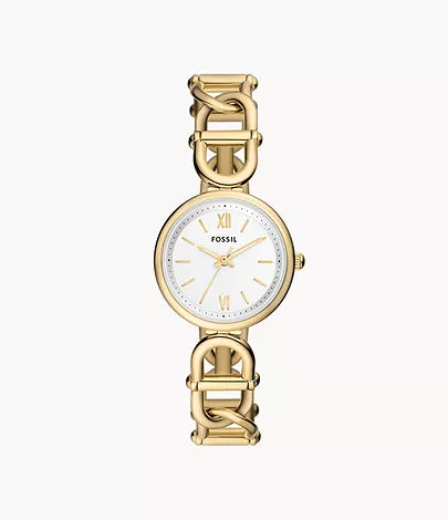 Elegant Gold-Tone Stainless Steel Three-Hand Wristwatch with Timeless Appeal