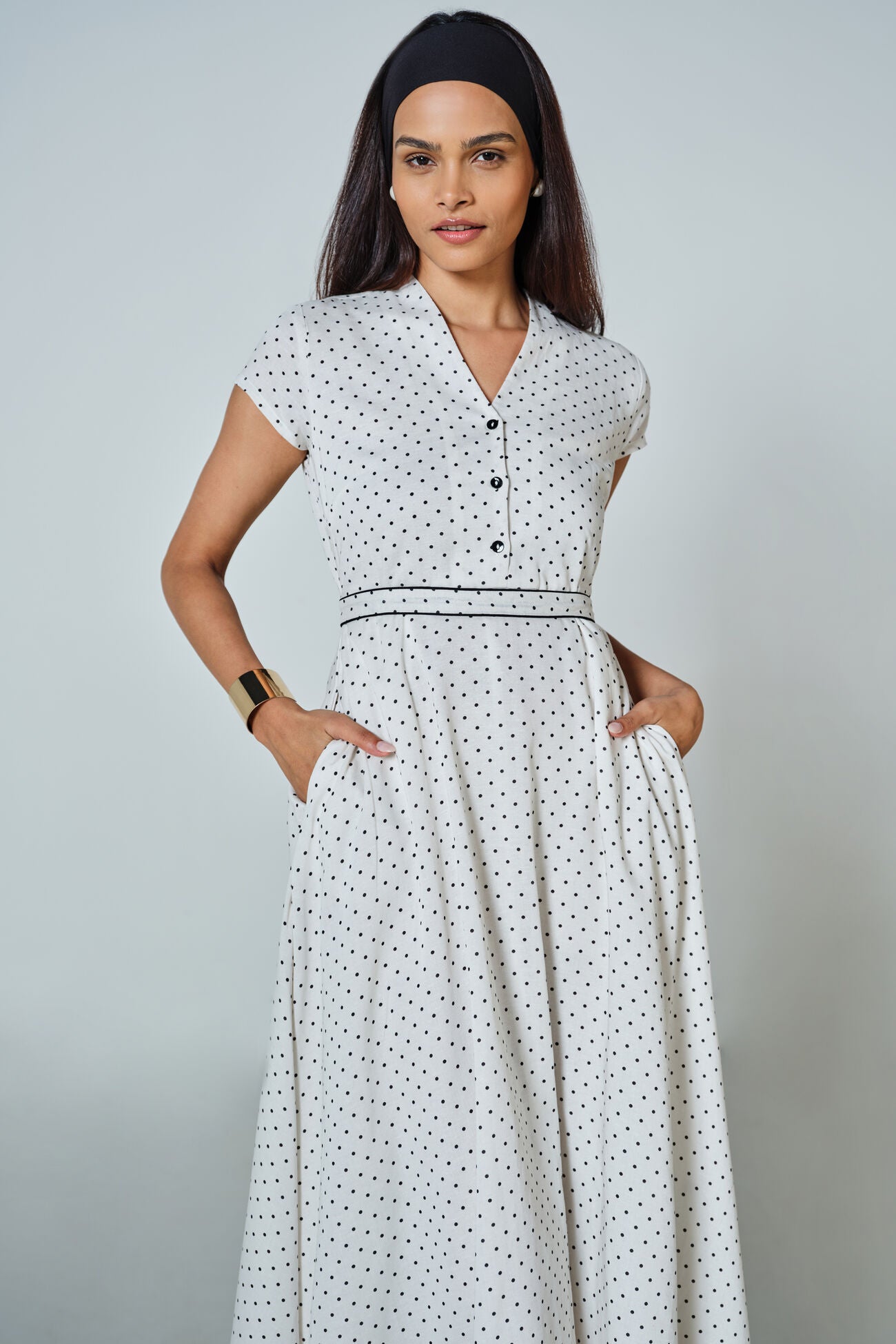 Graceful Polka Asymmetrical Dress with Youthful Vibe, Contemporary Design, and Elegant Finish for Brunches, Celebrations, and Gatherings