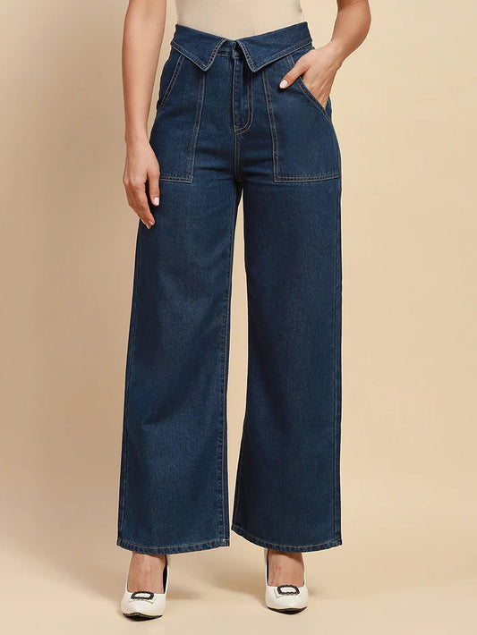 Women’s Blue Cotton Blend Loose Fit Jeans Featuring Relaxed Silhouette, Soft Comfortable Fabric, and Effortless Casual Everyday Style