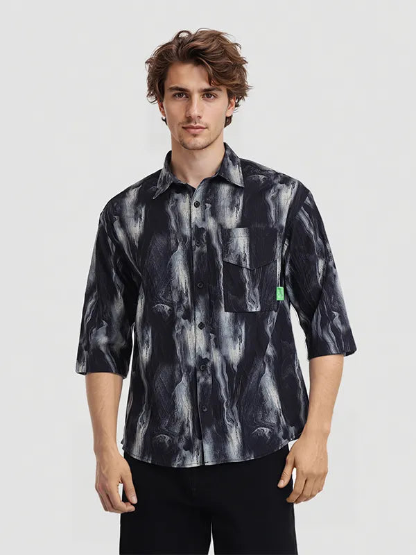 Black Printed Oversized Fit Casual Shirt