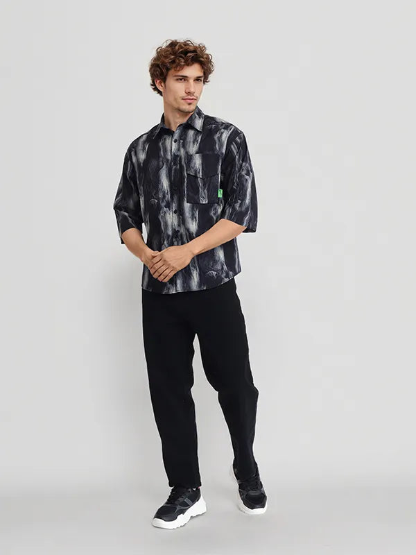 Black Printed Oversized Fit Casual Shirt