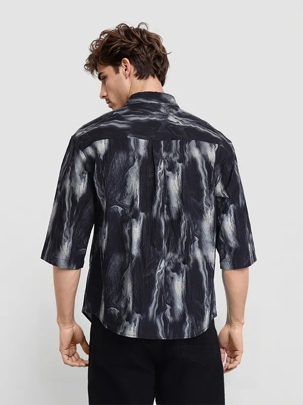 Black Printed Oversized Fit Casual Shirt