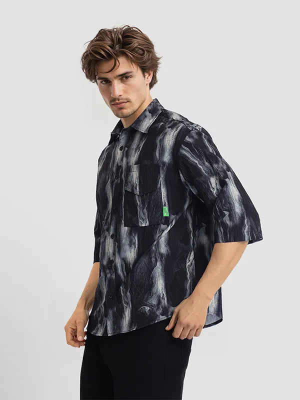 Black Printed Oversized Fit Casual Shirt
