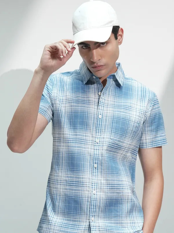 Blue Checked Regular Fit Casual Shirt For Men