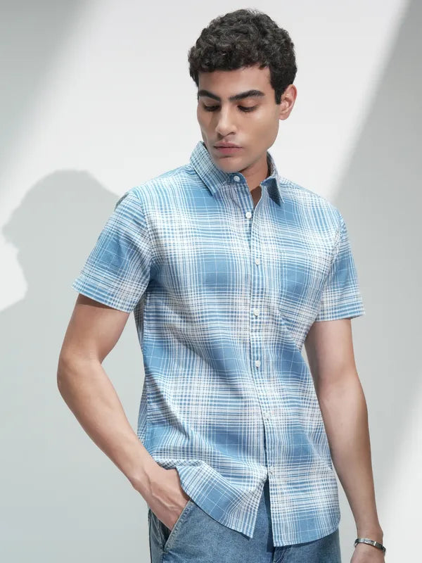 Blue Checked Regular Fit Casual Shirt For Men