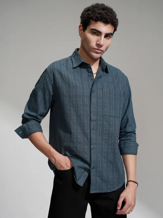 Men’s Blue Checked Comfortable Fit Casual Shirt