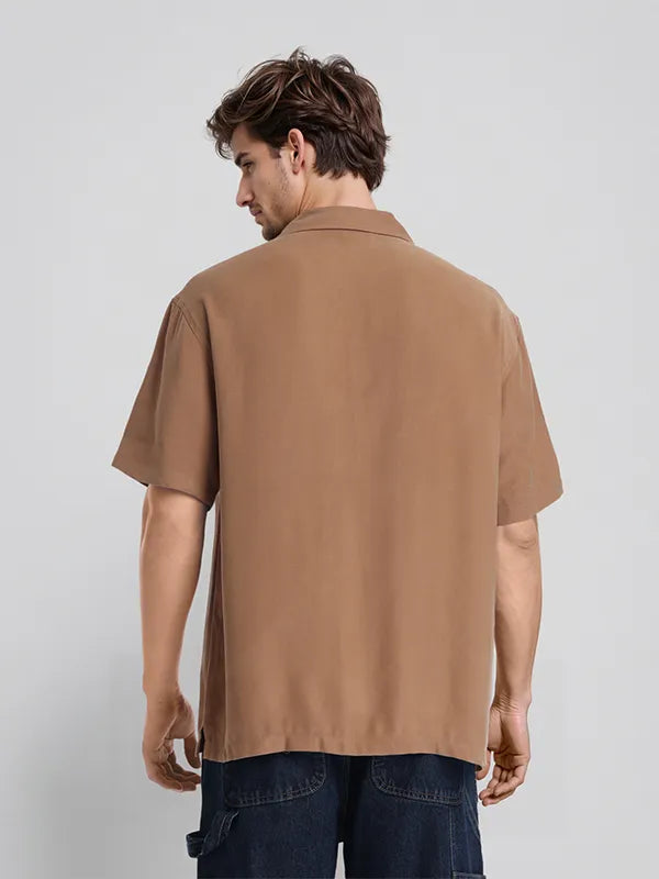 Rust Solid Relaxed Fit Casual Shirt For Men
