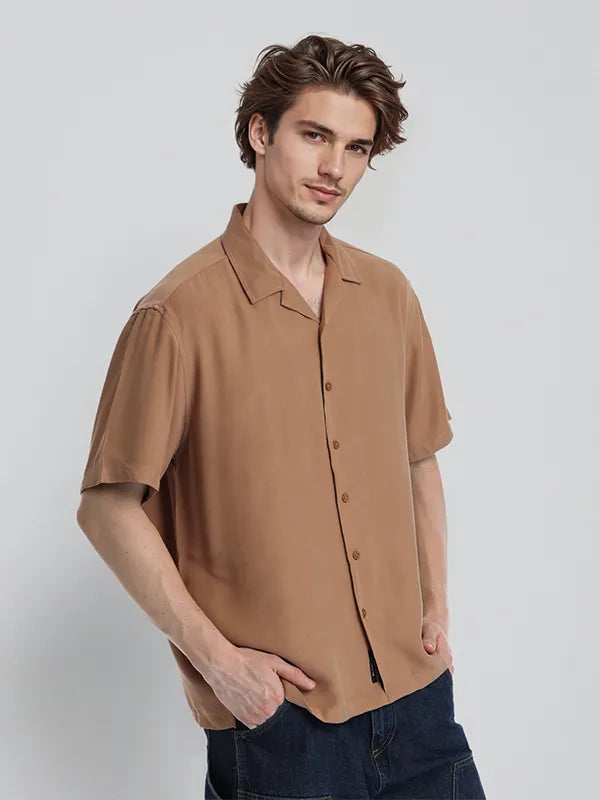 Rust Solid Relaxed Fit Casual Shirt For Men